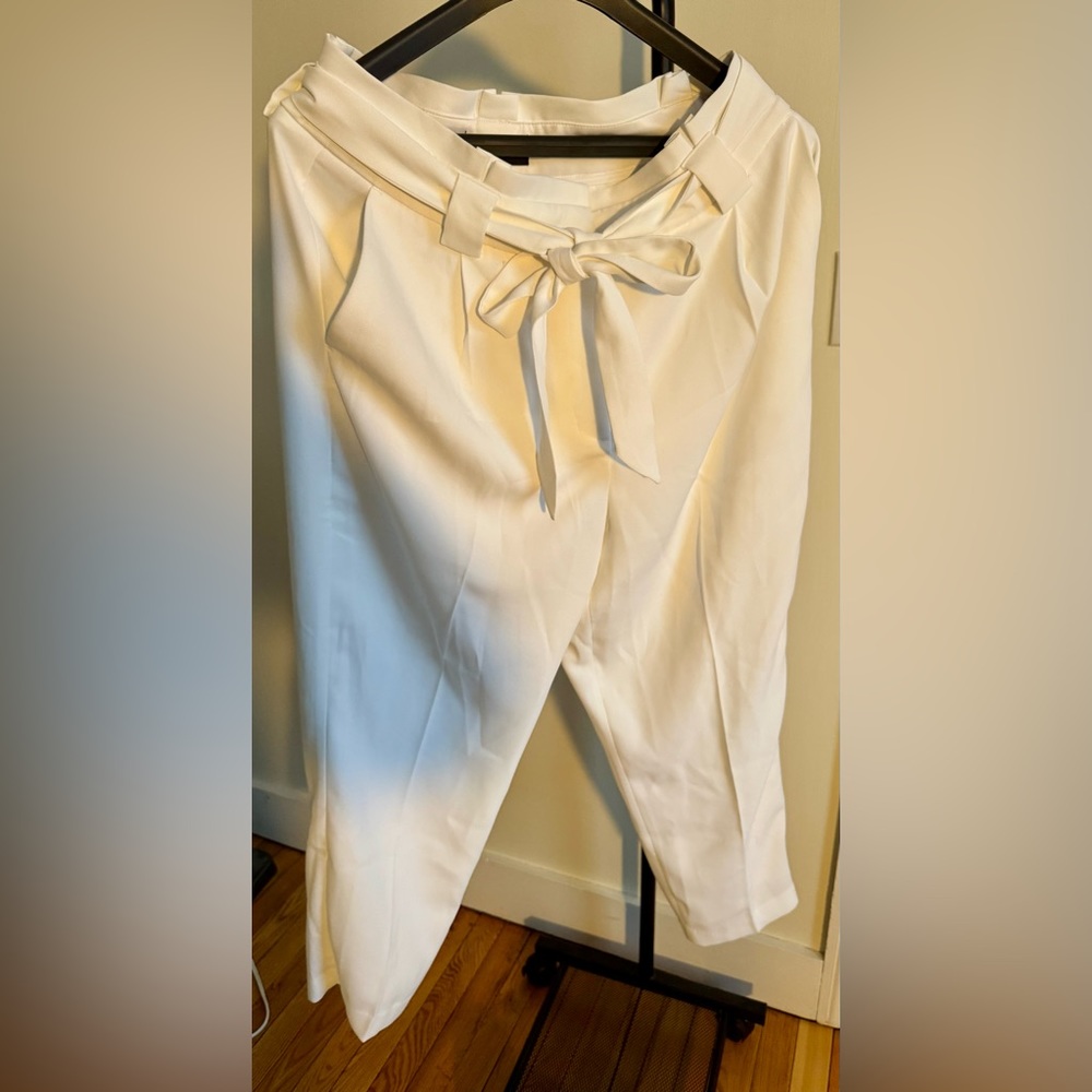 High Waisted White Paperbag Ankle Pant